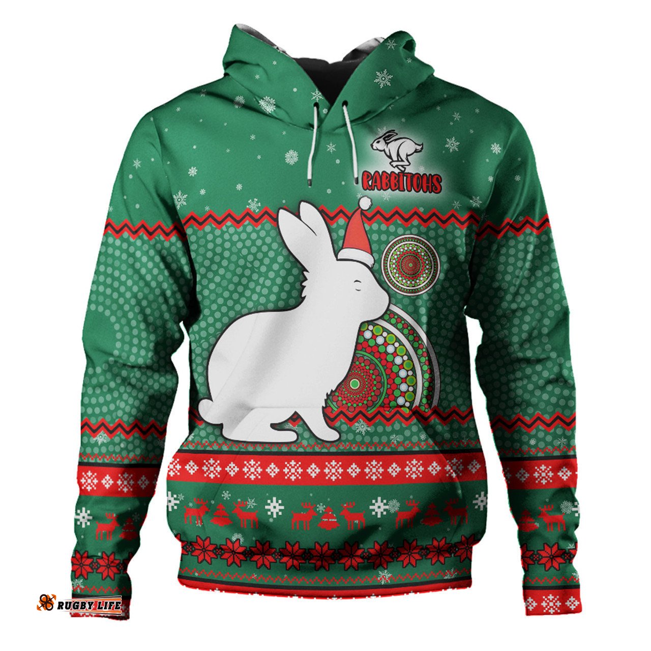 south sydney rabbitohs custom hoodie - ugly xmas and aboriginal patterns for die hard fan hoodie