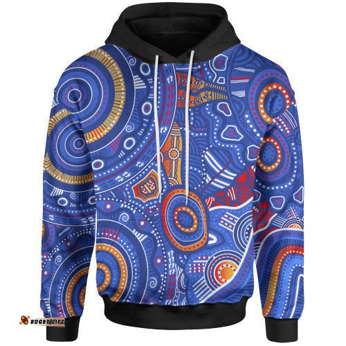 australia aboriginal inspired hoodie indigenous footprint patterns blue color