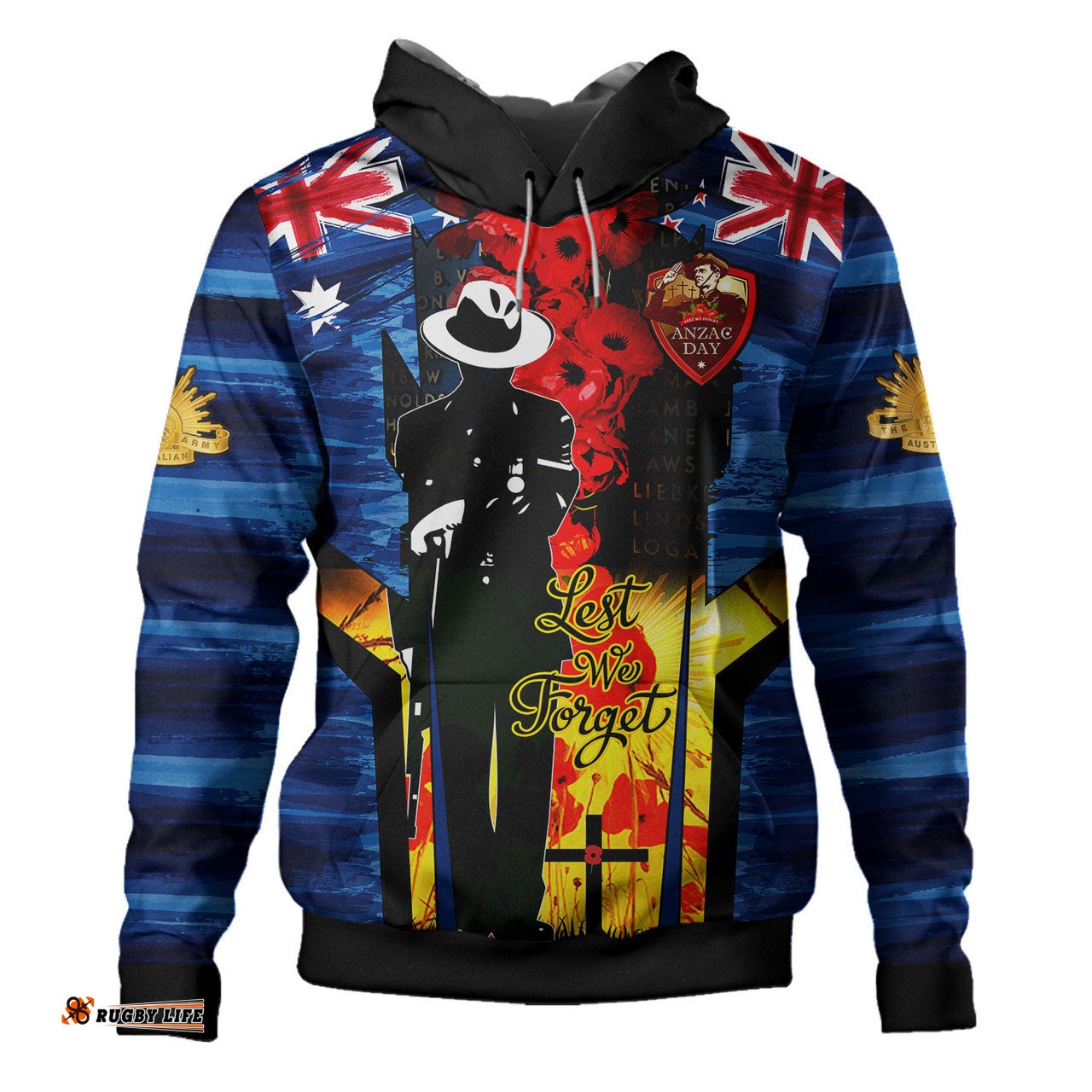 australia and new zealand warriors army corps hoodie - commemorated anzac day lest we forget hoodie