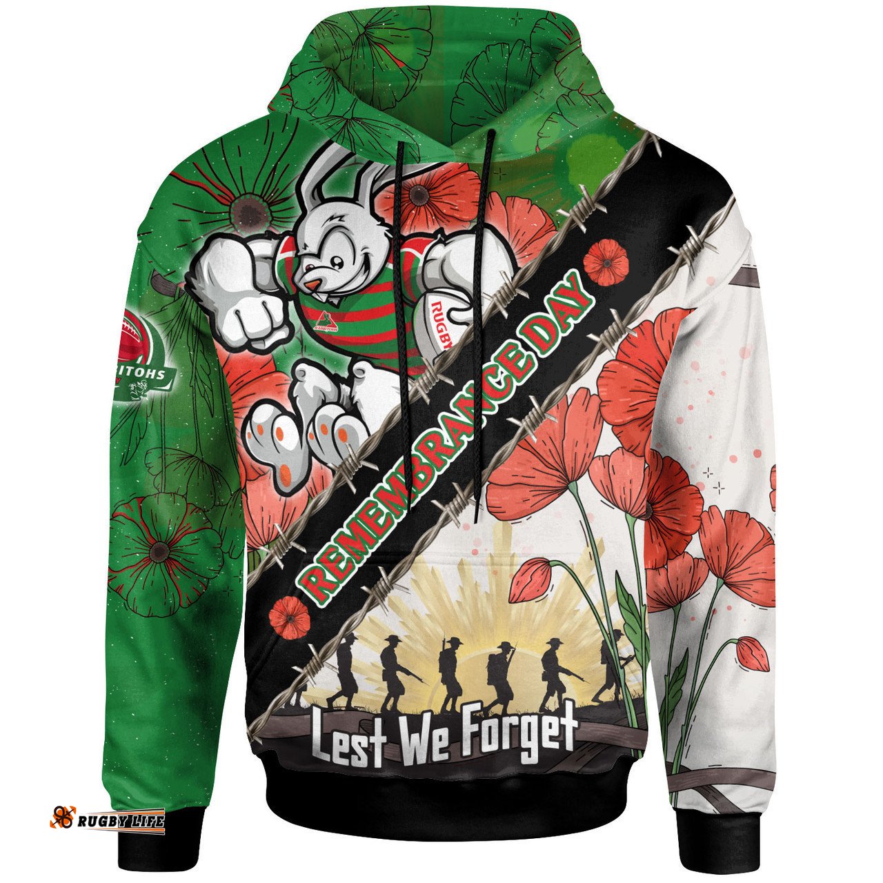south sydney rabbitohs hoodie - custom remembrance day lest we forget hoodie