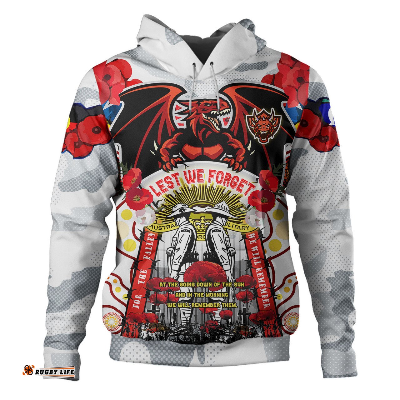 st. george illawarra dragons anzac custom hoodie - dragons anzac day commemoration