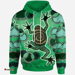 australia aboriginal inspired hoodie custom indigenous green frog watercolor dot art painting