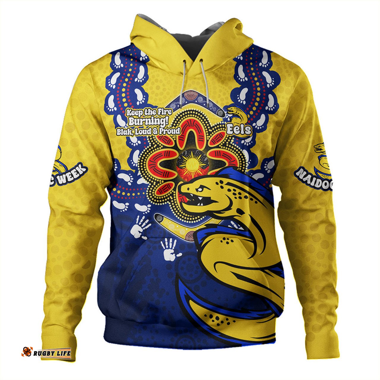 parramatta eels hoodie aboriginal inspired naidoc symbol pattern