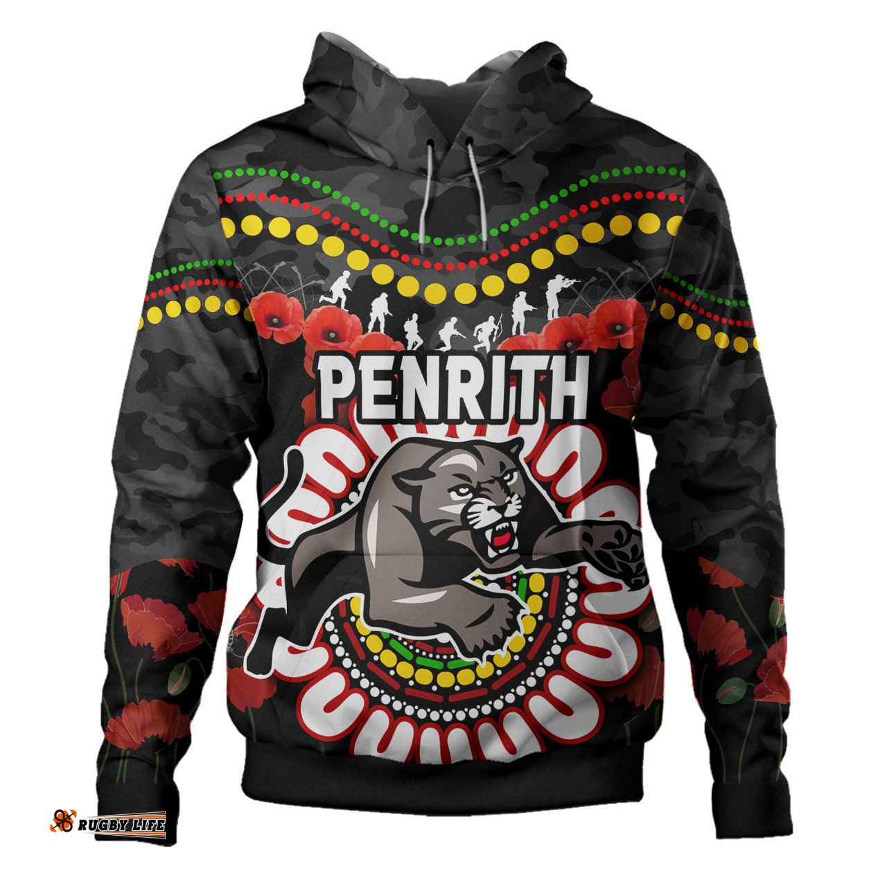 penrith panthers anzac custom hoodie - poppies penrith panthers and aboriginal inspired hoodie