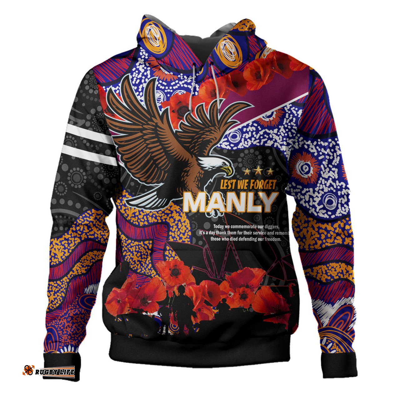 australia sea eagles anzac hoodie - lest we forget aboriginal inspired patterns hoodie