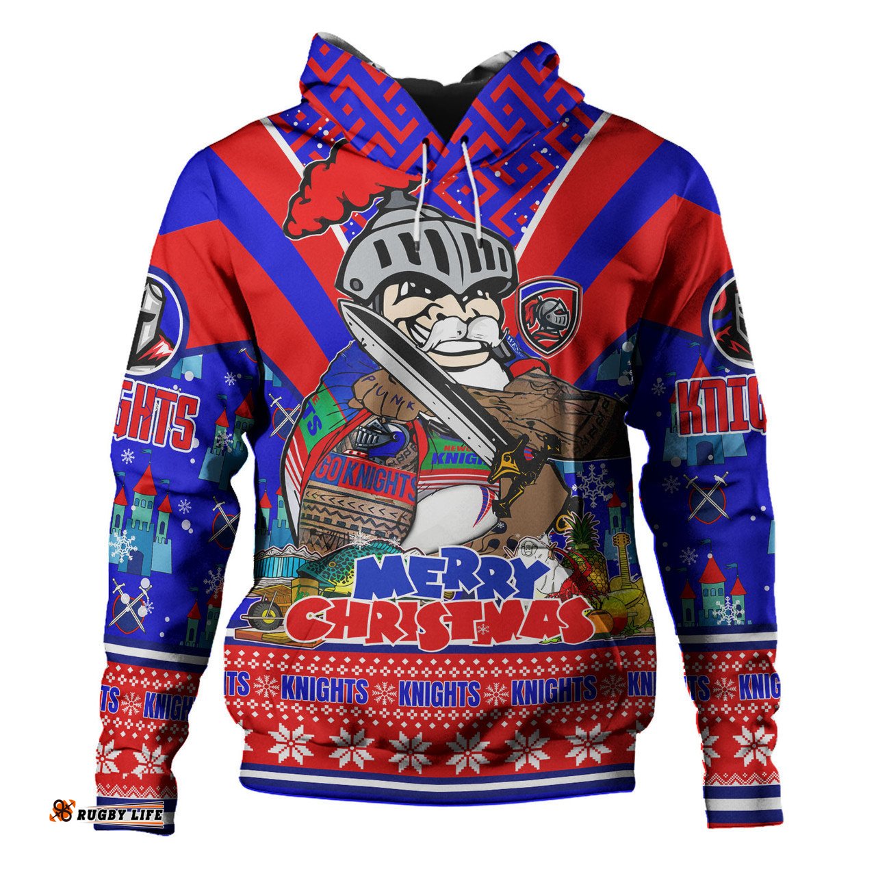 newcastle knights christmas custom hoodie - newcastle knights santa aussie big things hoodie