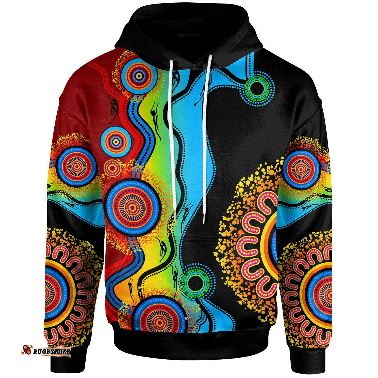 australia aboriginal inspired hoodie - circle dot painting flowers patterns blue dream
