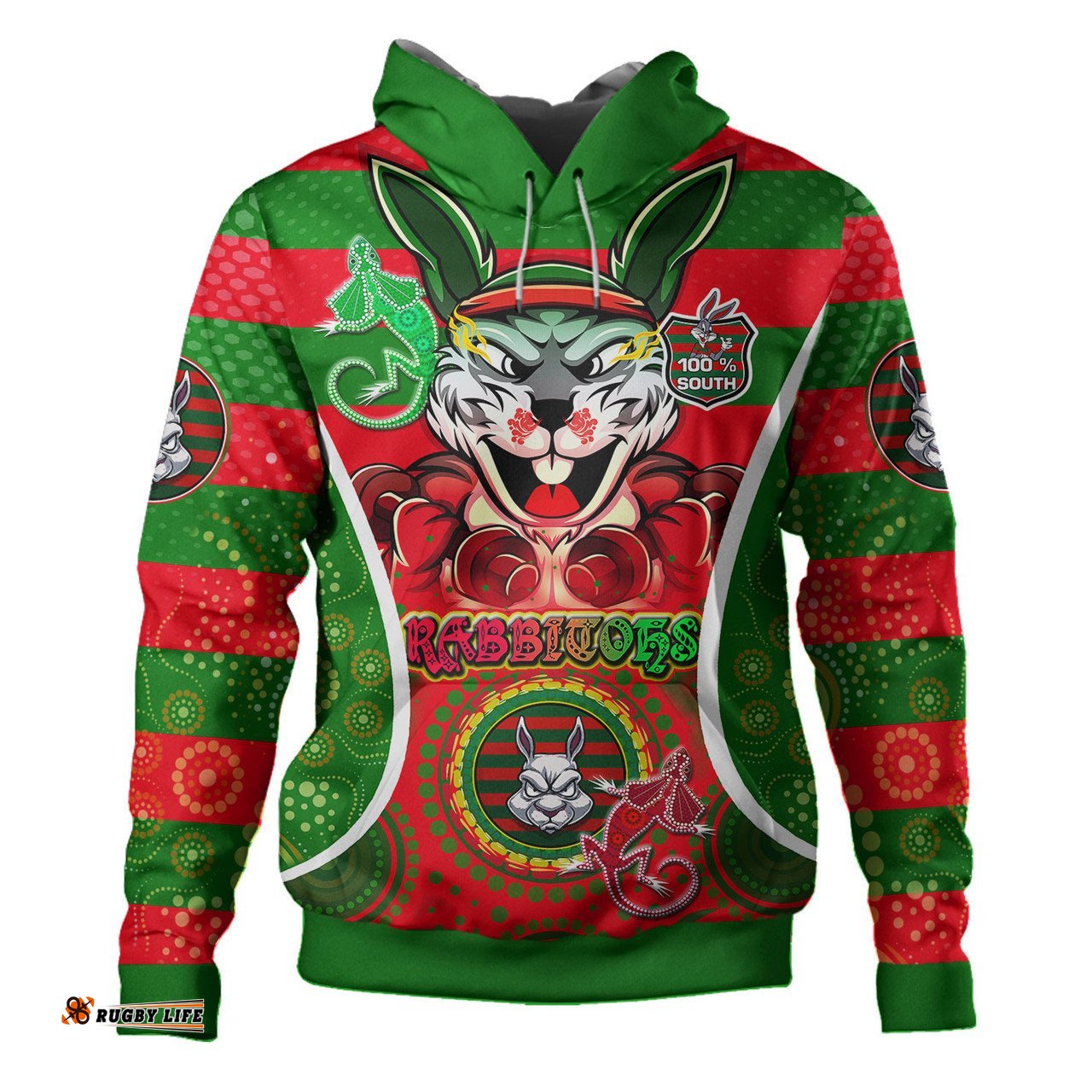 south sydney rabbitohs hoodie - 100% south personalised player and number indigenous hoodie
