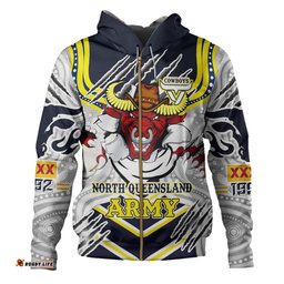 north queensland cowboys custom hoodie - indigenous north queensland cowboys army scratch style hoodie