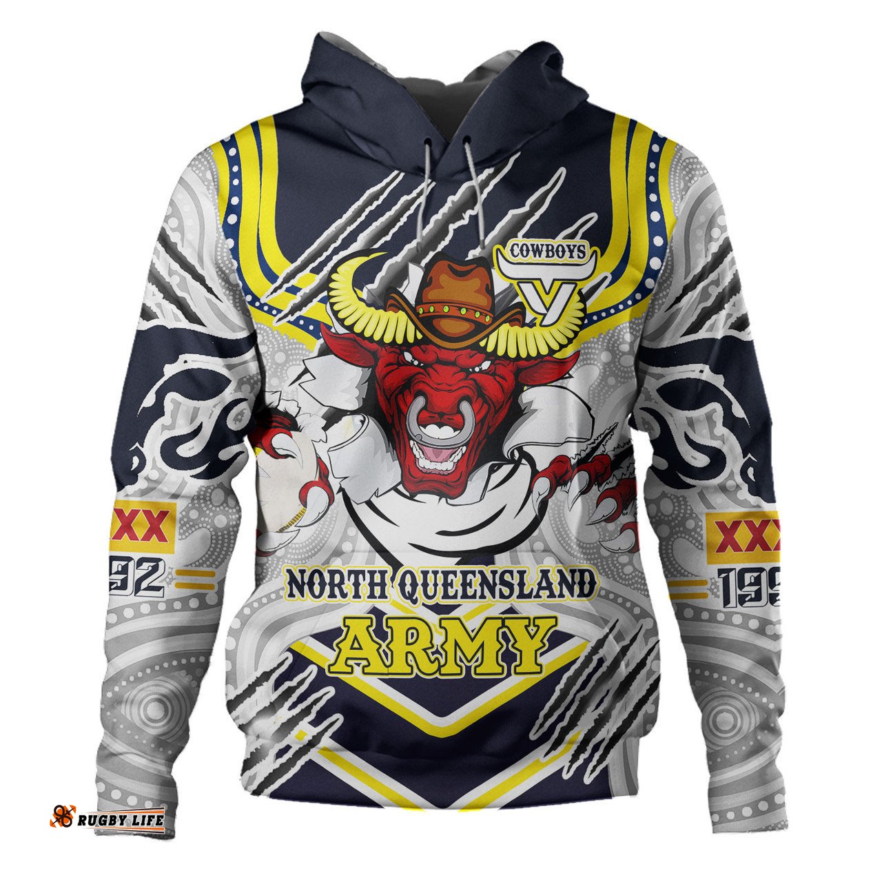 north queensland cowboys custom hoodie - indigenous north queensland cowboys army scratch style hoodie