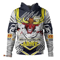 north queensland cowboys custom hoodie - indigenous north queensland cowboys army scratch style hoodie