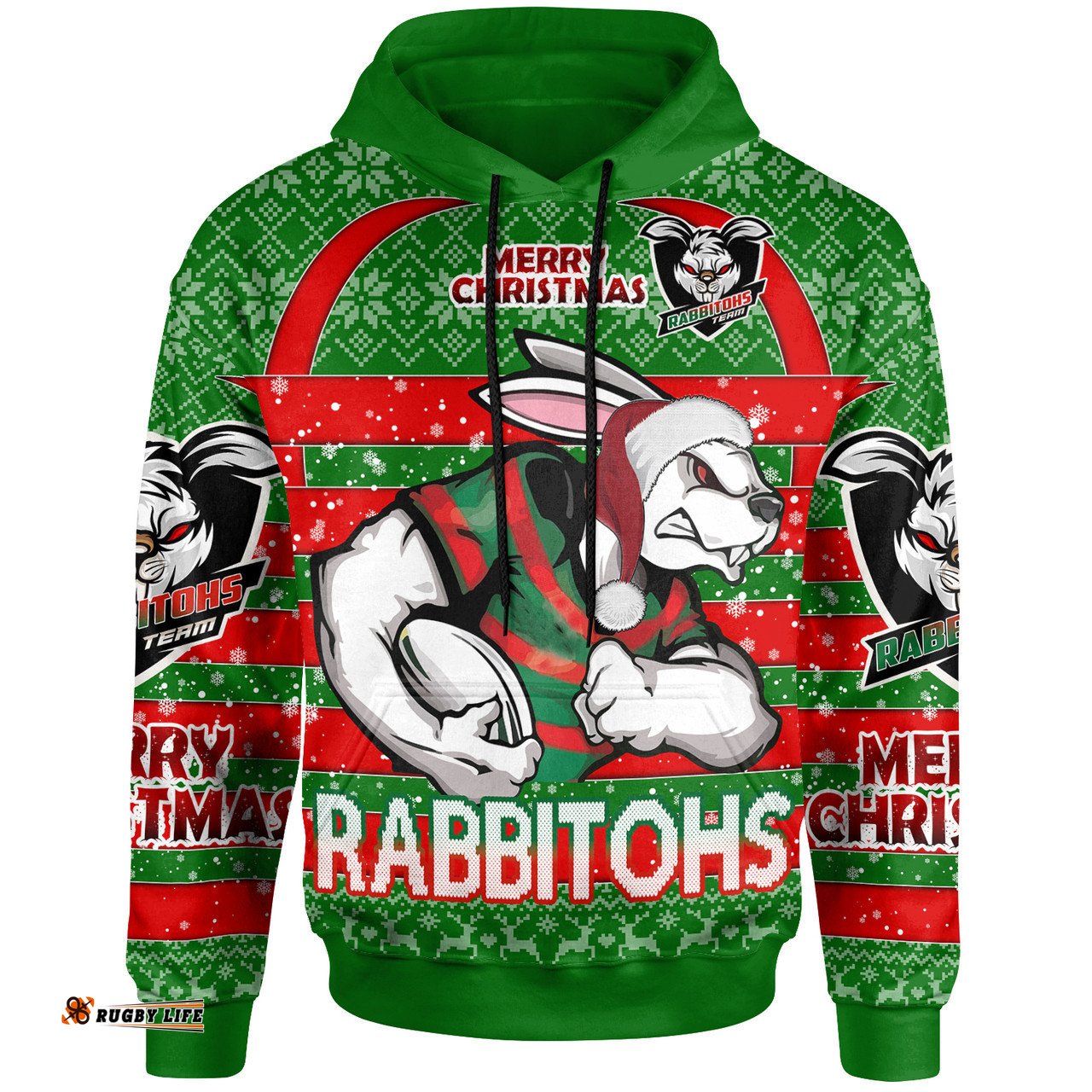 south sydney rabbitohs hoodie - south sydney rabbitohs merry christmas with snowflake pattern hoodie