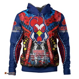 sydney roosters anzac watercolour custom hoodie - remembrance sydney anzac day with poppy flower