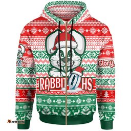south sydney rabbitohs hoodie - custom rabbitohs glory, glory! knitted christmas hoodie