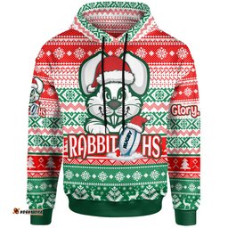 south sydney rabbitohs hoodie - custom rabbitohs glory, glory! knitted christmas hoodie
