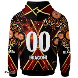 st. george illawarra dragons hoodie - custom dragon mascot illawarra with aboriginal inspired art player and number hoodie