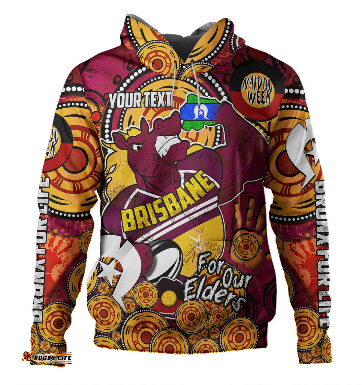 brisbane broncos naidoc week custom hoodie - brisbane broncos naidoc week for our elders bronx for life sport style hoodie