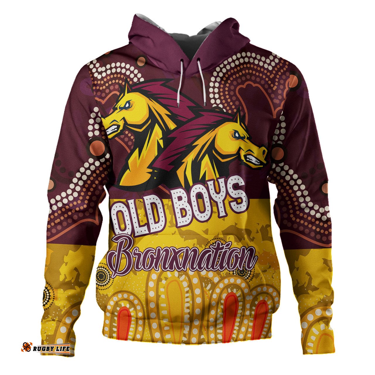 brisbane broncos custom hoodie - old boys bronxnation with aboriginal style hoodie