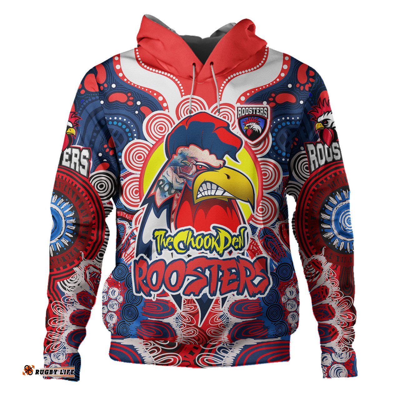 sydney roosters custom indigenous hoodie - sydney roosters team the chookpen protection under sun hoodie
