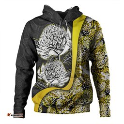 australia  warratah goanna aboriginal hoodie - waratah flowers with yellow lizards, stones, sand dot art painting inspired hoodie
