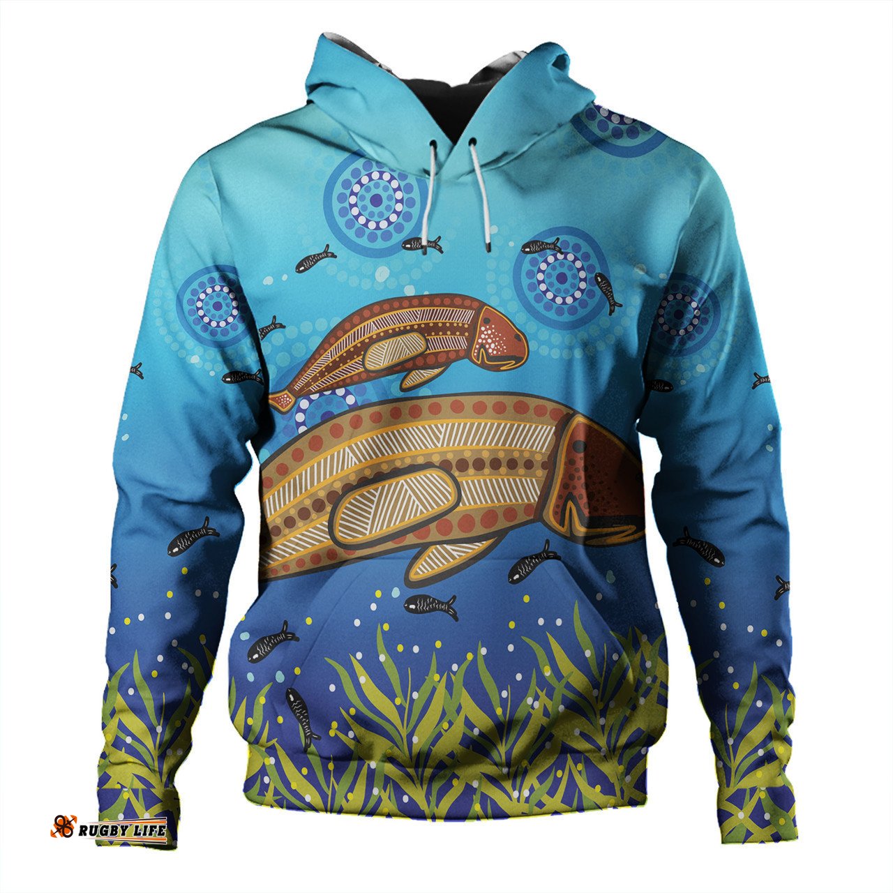 australia aboriginal hoodie - mother and baby dugong aboriginal art inspired hoodie