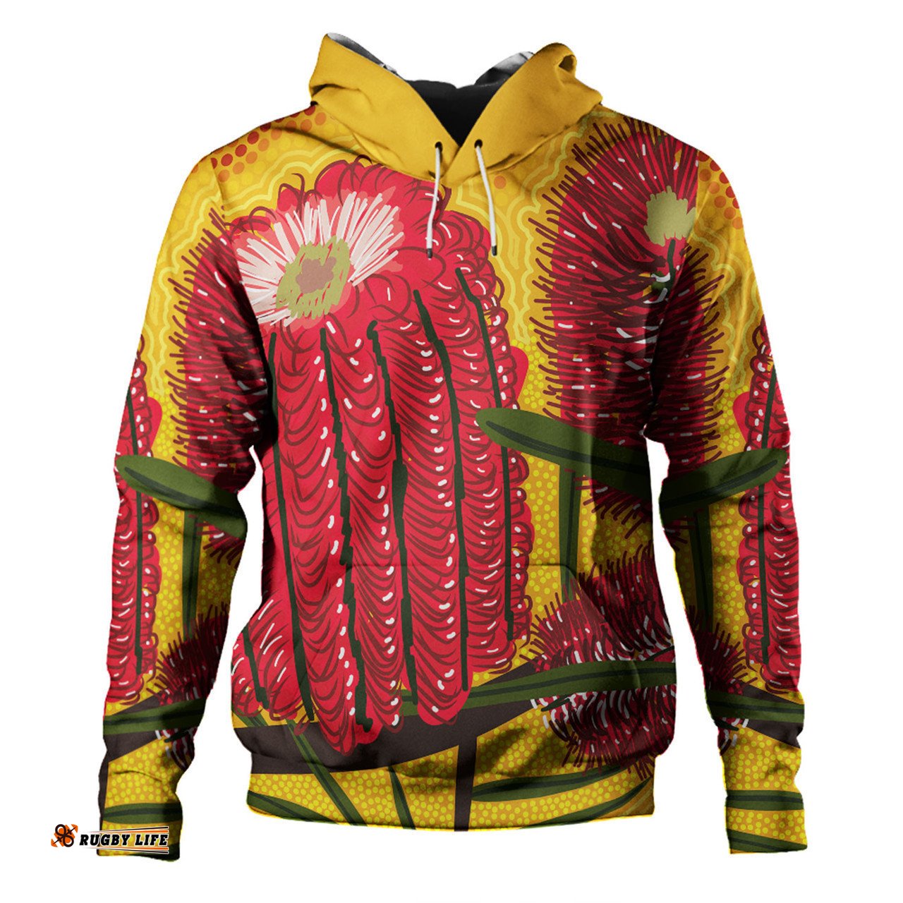 australia aboriginal hoodie - aboriginal dot art of australian native banksia flower hoodie