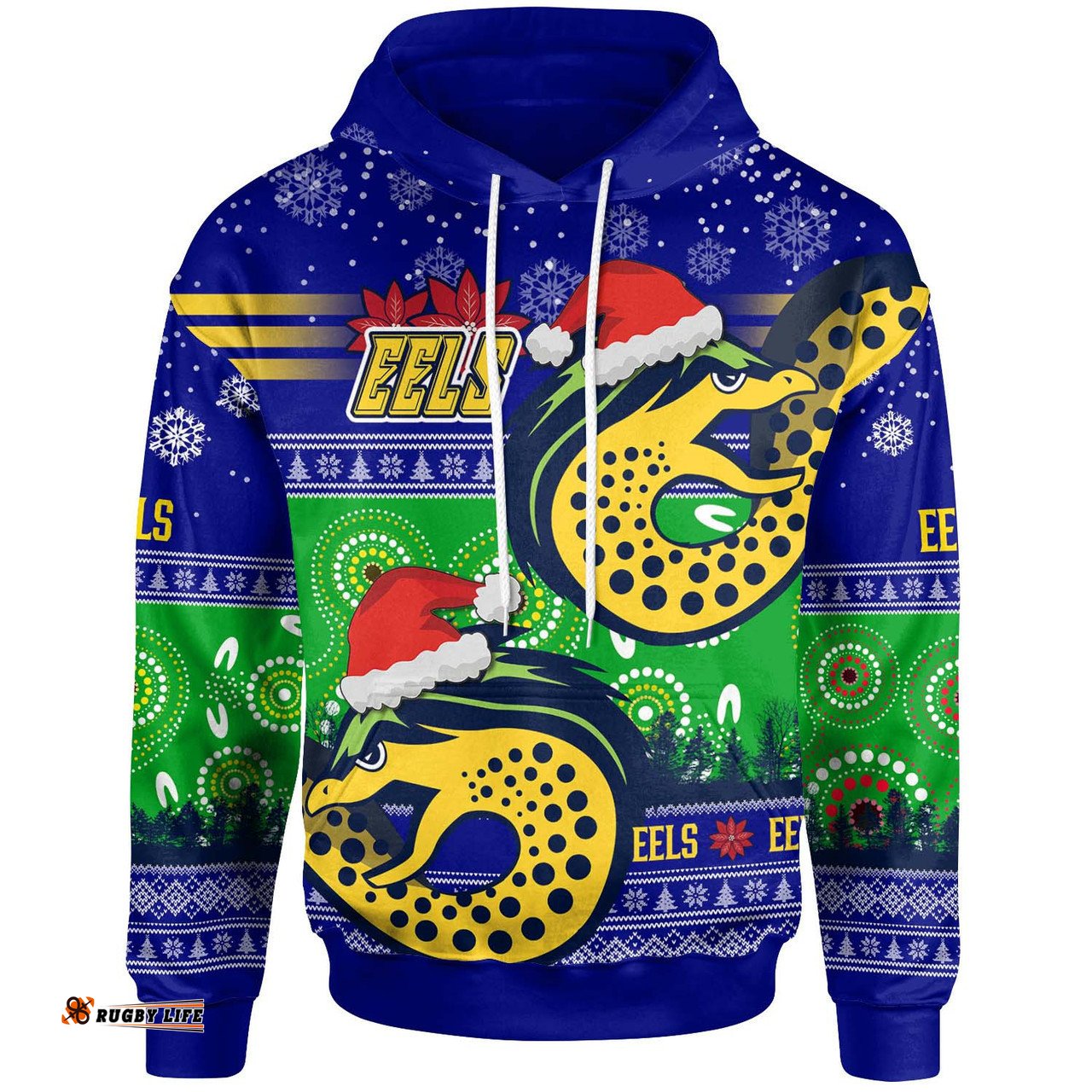 parramatta eels christmas hoodie - custom parramatta eels ugly christmas and aboriginal inspired patterns hoodie