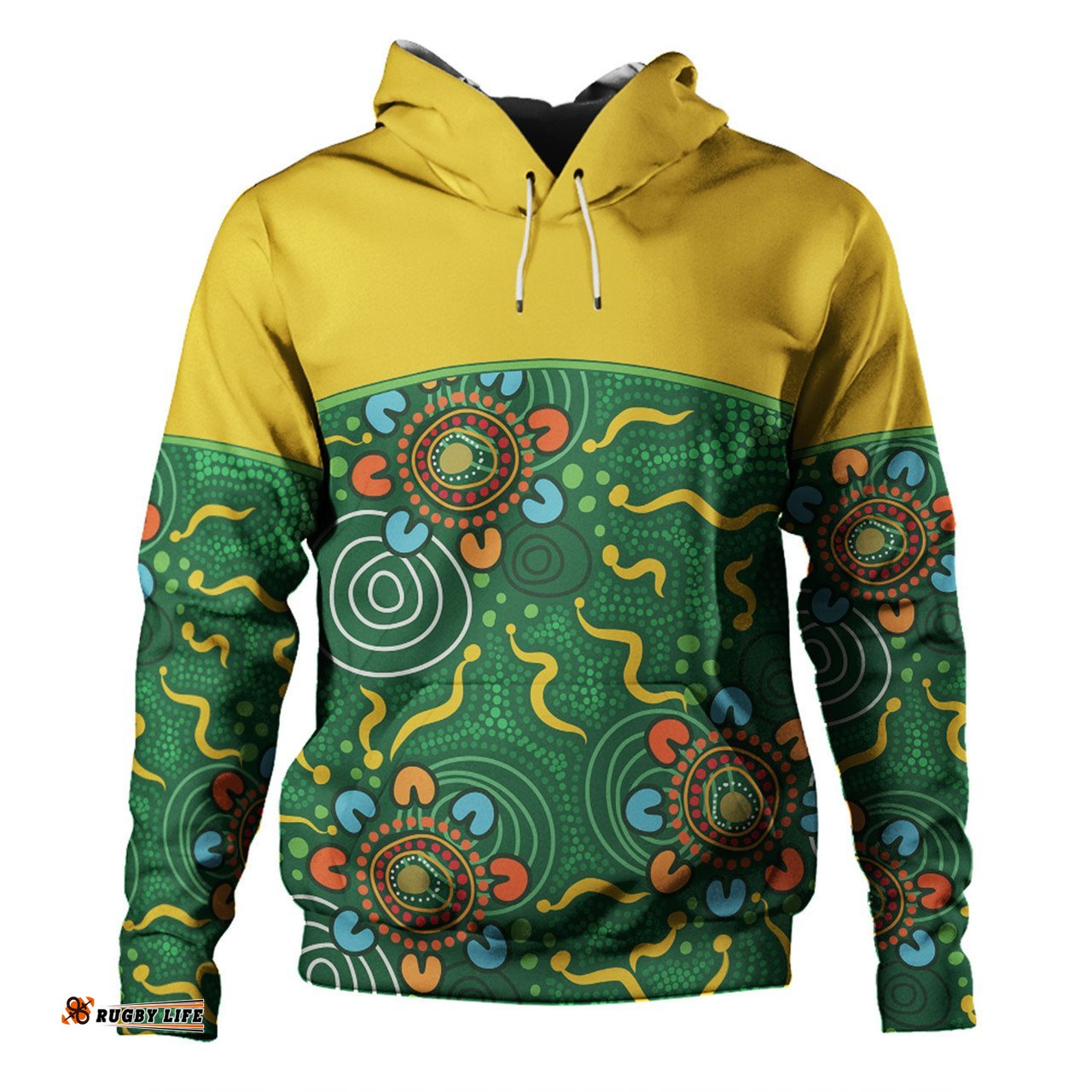 australia aboriginal custom hoodie - green painting with aboriginal inspired dot hoodie