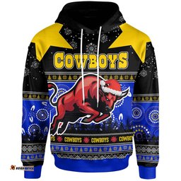 north queensland cowboys christmas hoodie - custom north queensland cowboys ugly christmas and aboriginal inspired patterns hoodie