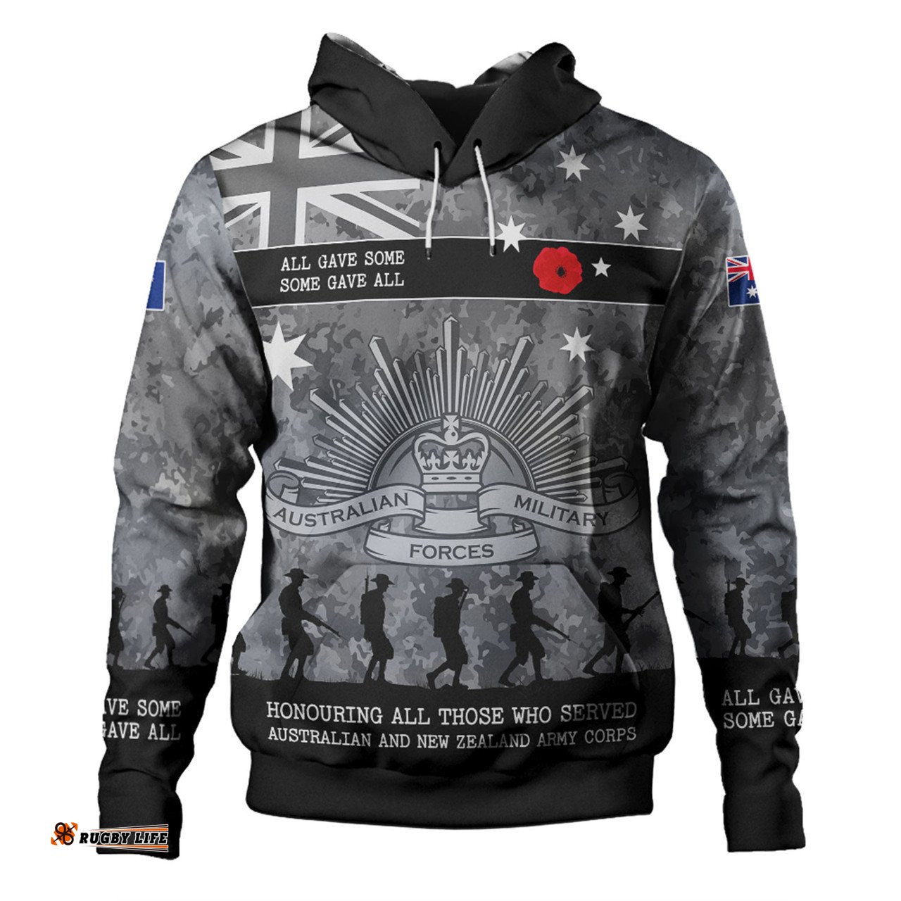australia anzac day hoodie - australia and new zealand warriors all gave some some gave all black hoodie