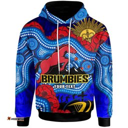 brumbies rugby hoodie - custom anzac day brumbies aboriginal inspired pattern with horse and poppy flower