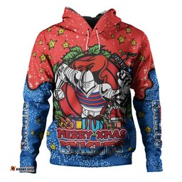 newcastle knights christmas custom hoodie - merry christmas our beloved team with aboriginal dot art pattern hoodie