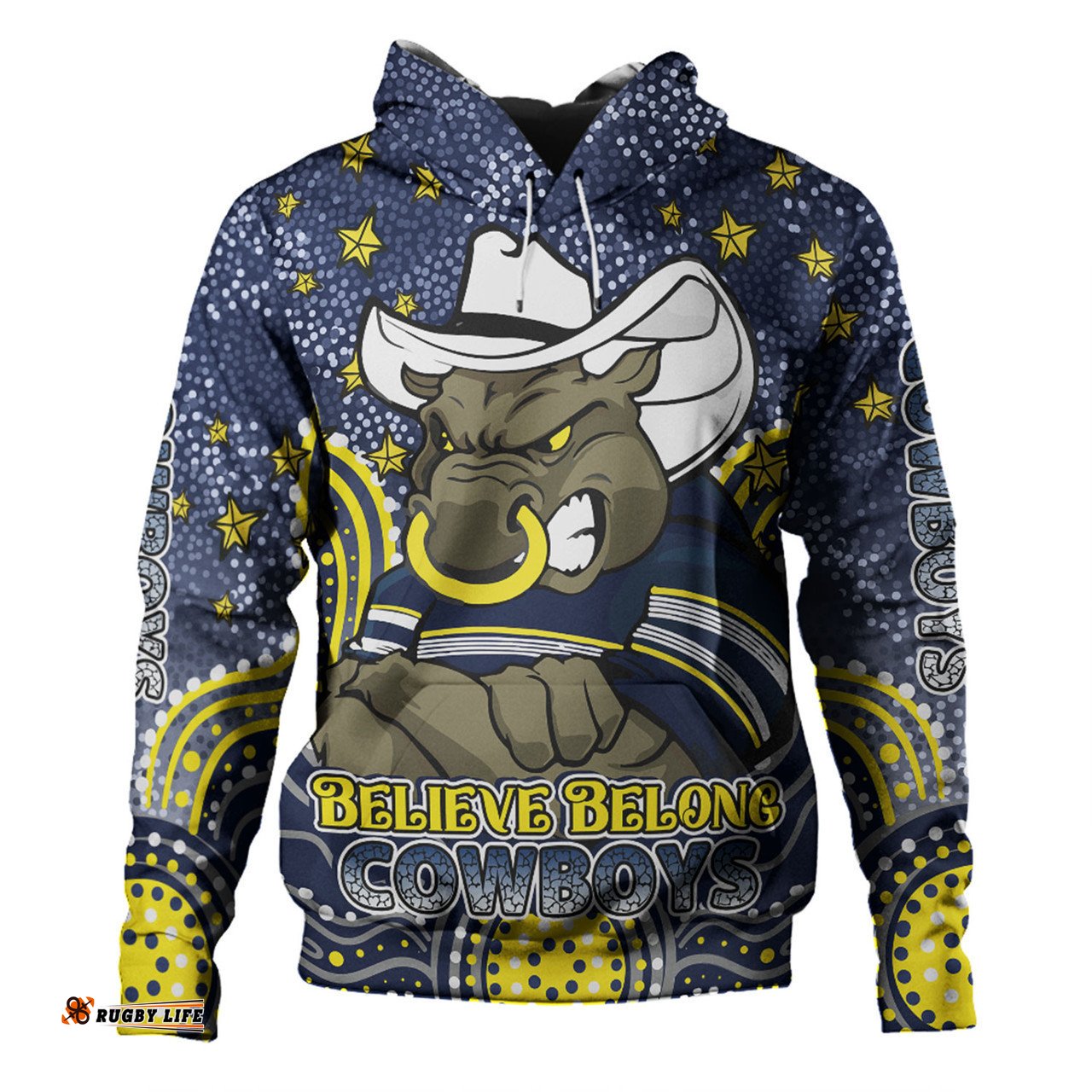 north queensland cowboys custom hoodie - custom with aboriginal inspired style of dot painting patterns  hoodie