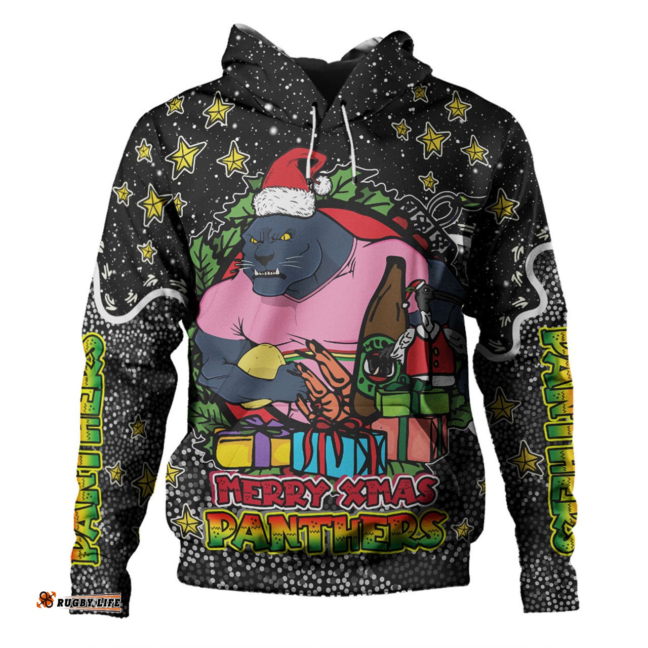 penrith panthers christmas custom hoodie - merry christmas our beloved team with aboriginal dot art pattern hoodie