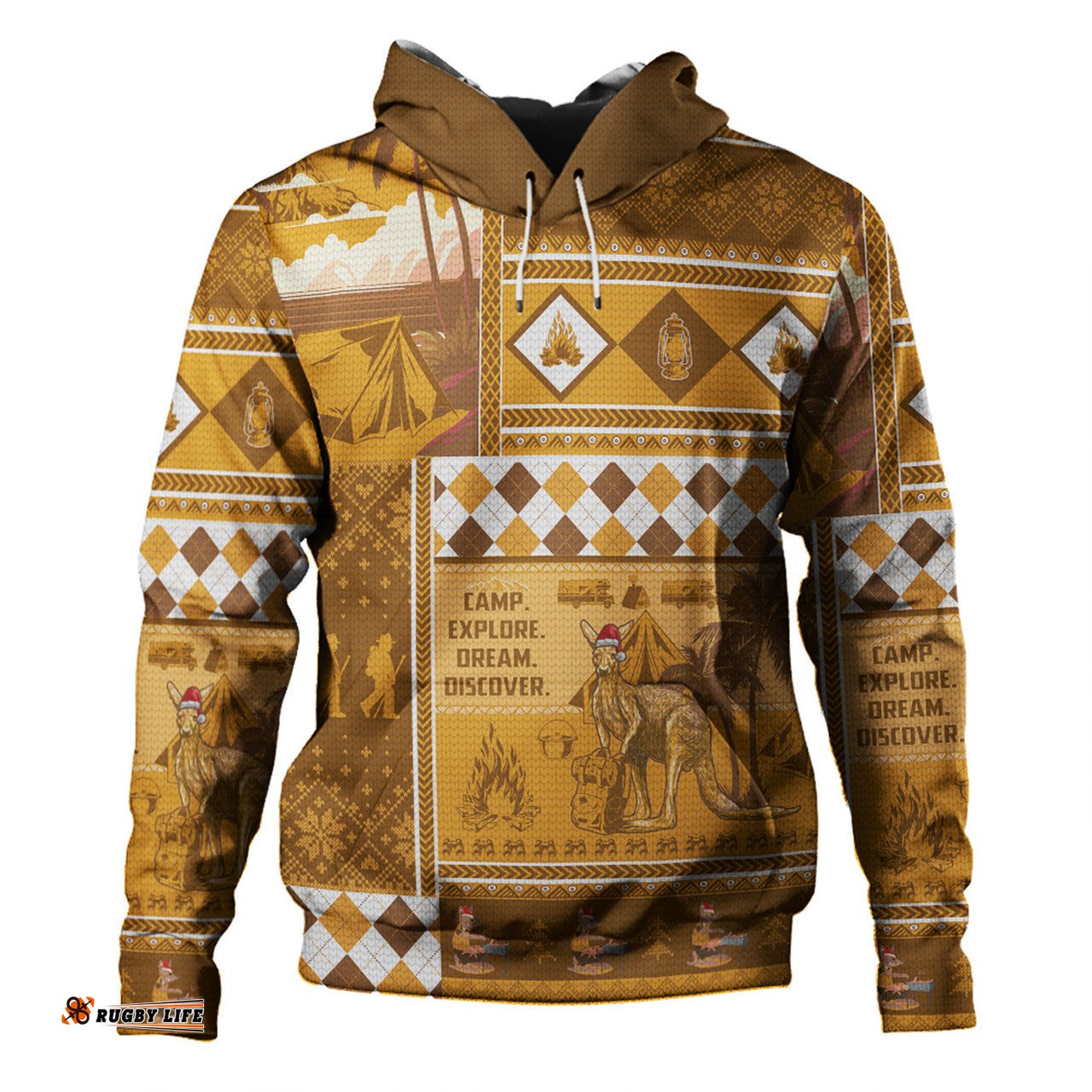 australia camping christmas hoodie - xmas camping with kangaroo vintage hoodie