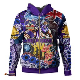 melbourne storm anzac custom hoodie - indigenous melbourne storm australia and nz anzac day aboriginal inspired hoodie