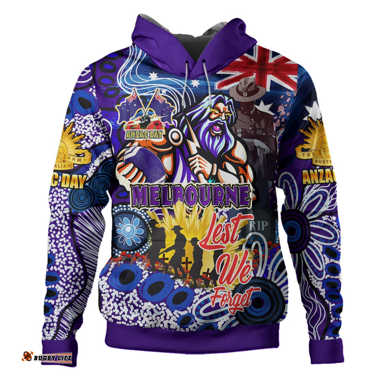 melbourne storm anzac custom hoodie - indigenous melbourne storm australia and nz anzac day aboriginal inspired hoodie