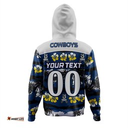 north queensland cowboys hoodie - tropical hibiscus and coconut trees