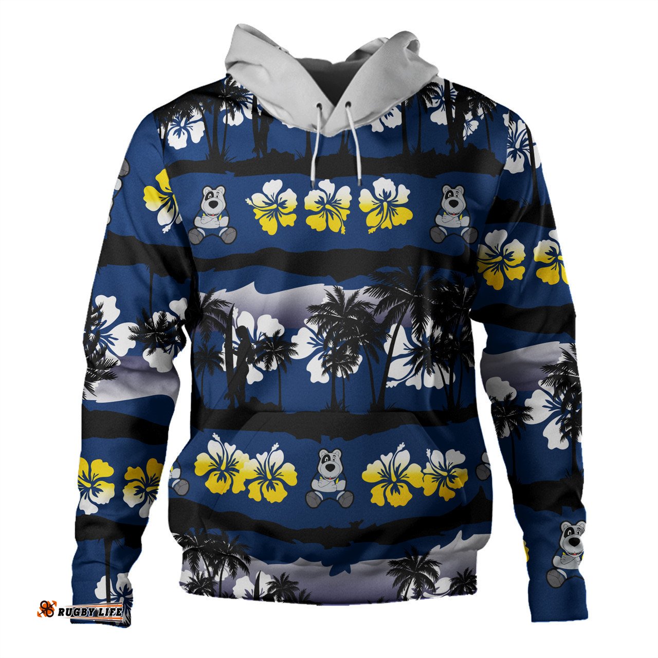 north queensland cowboys hoodie - tropical hibiscus and coconut trees