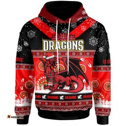 st. george illawarra dragons christmas hoodie - custom dragon ugly christmas and aboriginal inspired patterns hoodie