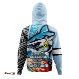 cronulla-sutherland sharks grand final hoodie - a true champion will fight through anything with polynesian patterns