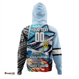 cronulla-sutherland sharks grand final hoodie - a true champion will fight through anything with polynesian patterns