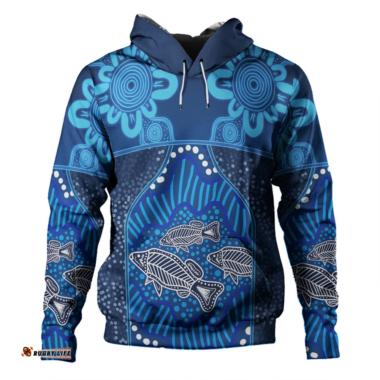 australia aboriginal custom hoodie - blue aboriginal dot with fish personalised photo hoodie