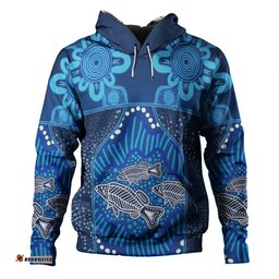 australia aboriginal custom hoodie - blue aboriginal dot with fish personalised photo hoodie