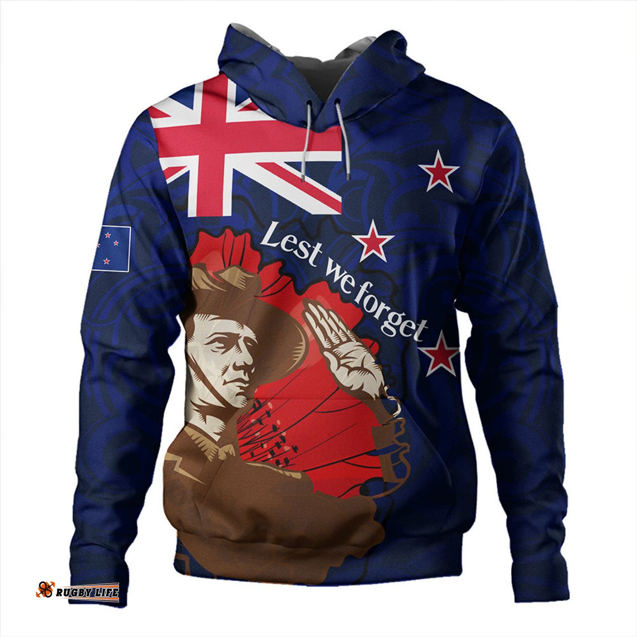 new zealand warriors anzac day custom hoodie - flag anzac day maori patterns hoodie