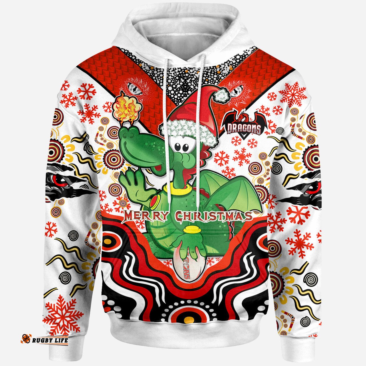 st. george illawarra dragons christmas hoodie - custom christmas green dragons indigenous hoodie