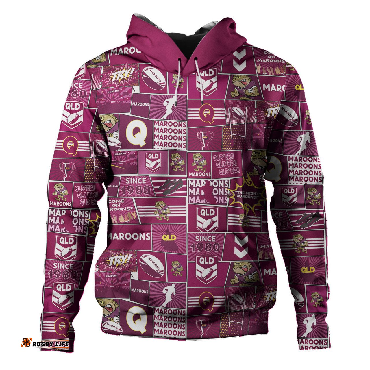 queensland sport hoodie - team of us die hard fan supporters comic style