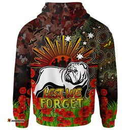 canterbury-bankstown bulldogs custom hoodie - anzac canterbury-bankstown bulldogs with remembrance poppy and indigenous patterns hoodie