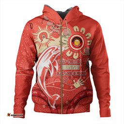 redcliffe dolphins hoodie aboriginal indigenous naidoc week dreamtime dot painting with flag