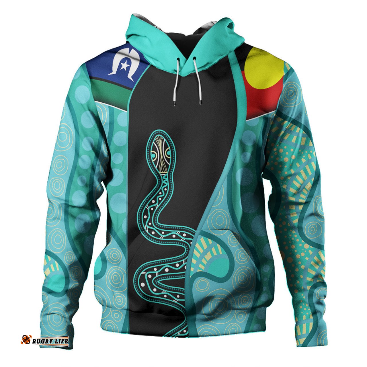 australia aboriginal custom hoodie - turquoise indigenous rainbow serpent inspired hoodie